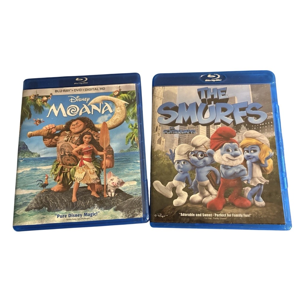 Blu-Ray Movie Bundle Disney Moana And The Smurfs Kids Movies Family Movie Night